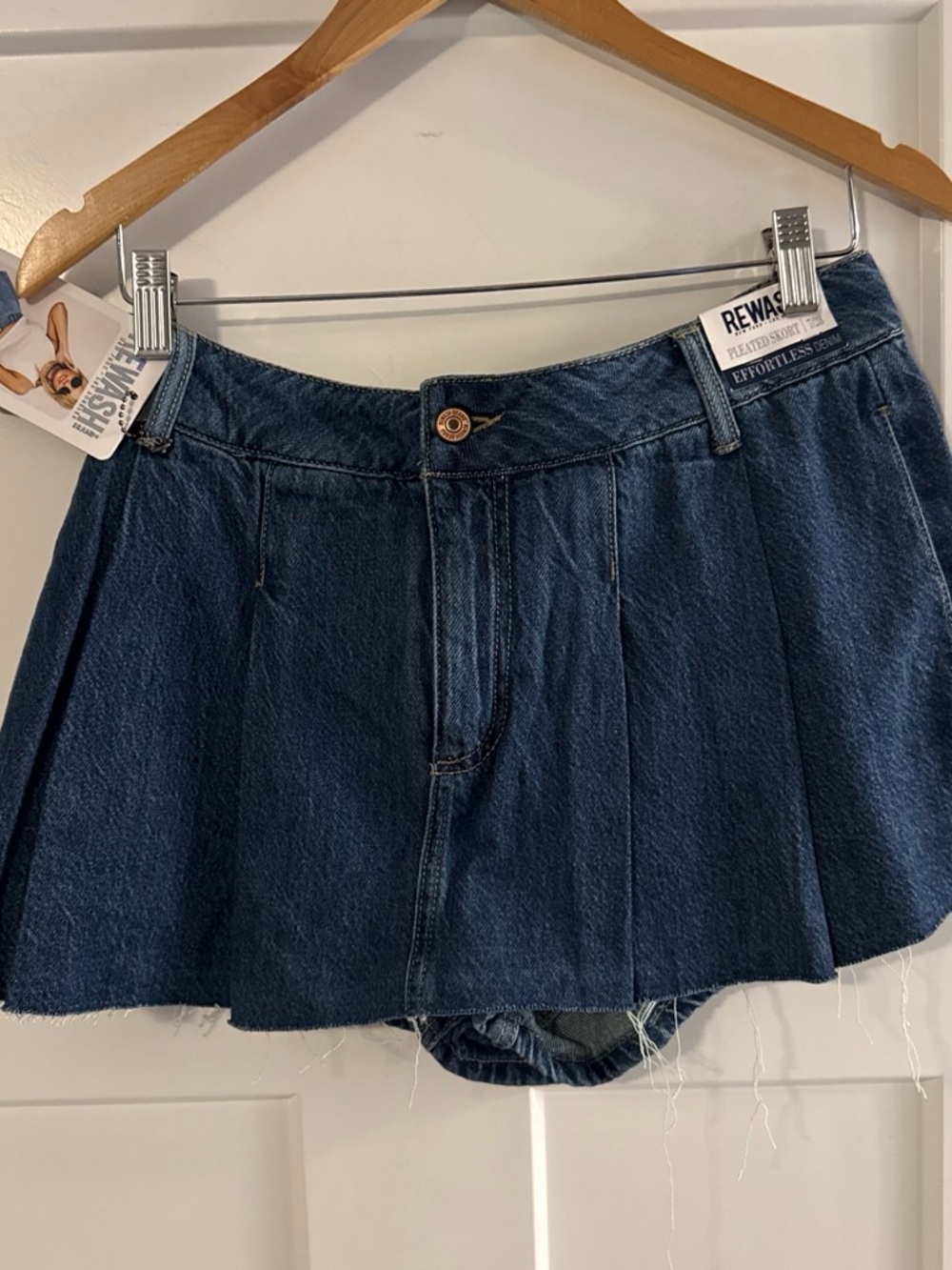 Rewash Blue Pleated Denim Mini Skirt
